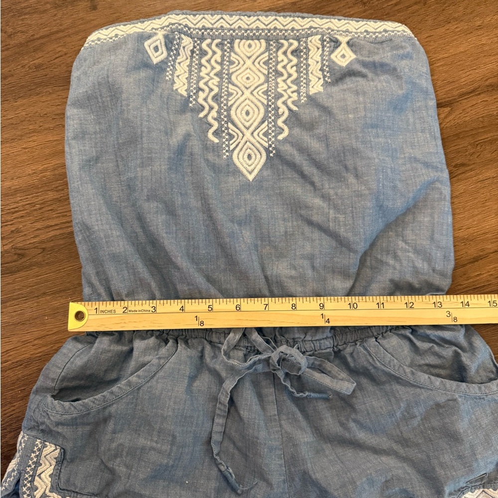 Hollister Womens Strapless Embroidered Chambray Romper Tie Waist Size S - Picture 5 of 10